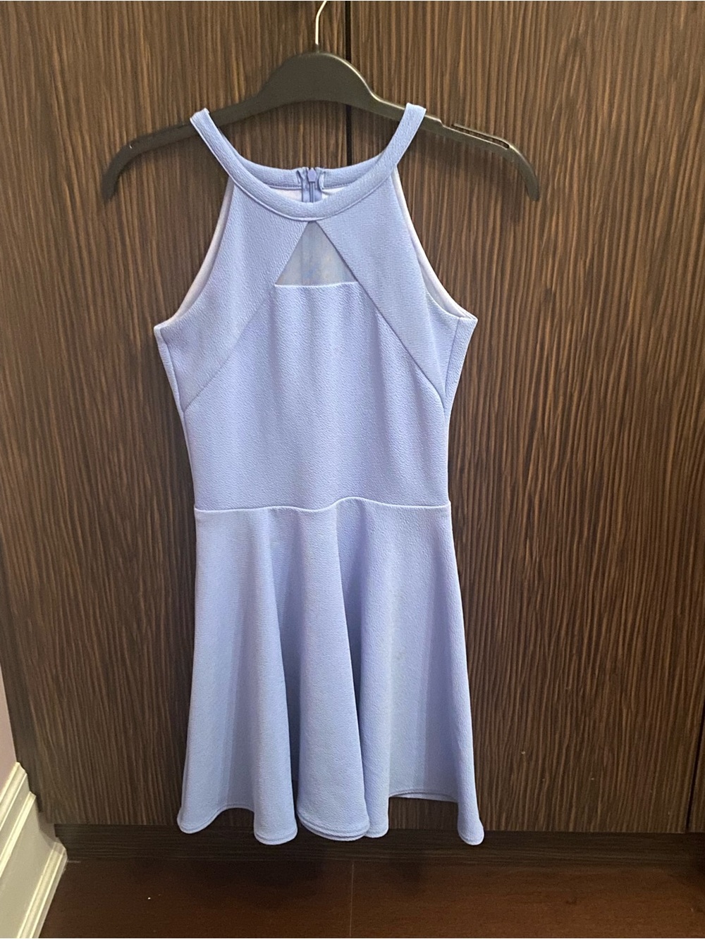 💜Sally Miller Periwinkle Halter Flared Dress with a Mesh Triangle Cut Out!